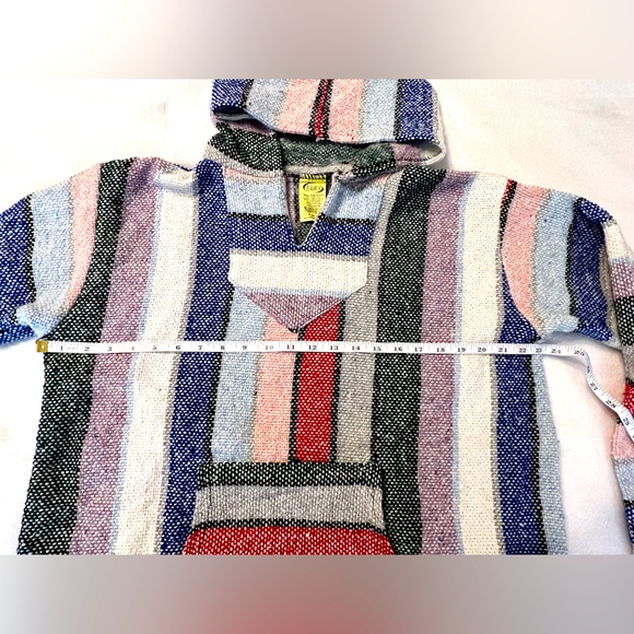 Mexican Poncho Baia Hoodie Surfer Pullover Made in Mex Unisex Sky Red Pink - Picture 8 of 10